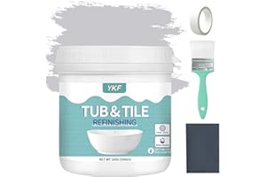 YKF Tub & Tile Refinishing Kit 16OZ with Tools, Semi-Gloss Gray Bathtub Paint for Tile Surface Restoration, Water Based Low Odor Formula for Bathroom Kitchen Porcelain Fiberglass (Light Gray)