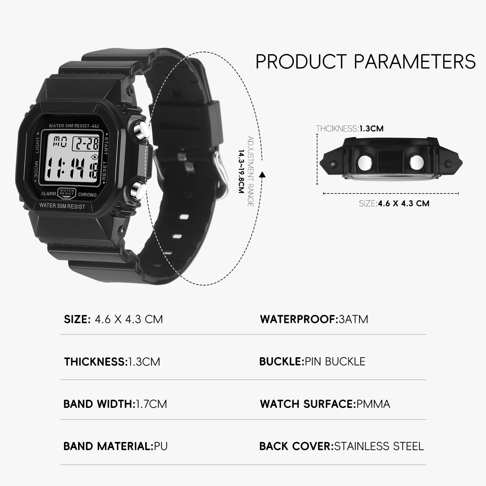 Women Digital Watch Sport Resistant Outdoor Waterproof Electronic Watch with Alarm, Stopwatch, Luminous Night Light Men Military (662 Black Black)
