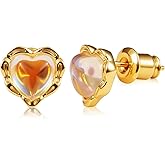 VOLUKA Valentine's Day Heart Moonstone Stud Earrings - 14K Gold/White Gold Plated Hypoallergenic Push Back Earrings For Women Nickel-Free, Trendy & Elegant