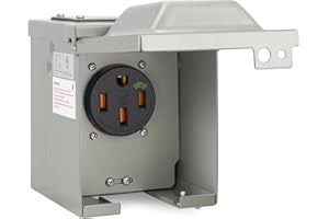 EXCELFU 50 Amp 125/250 Volt EV Power Outlet Box, NEMA 14-50R 50 Amp EV Charging Receptacle Outlet Box, Enclosed Lockable Weatherproof Outdoor Electrical NEMA 14-50R Receptacle Panel, Heavy Duty, ETL Listed