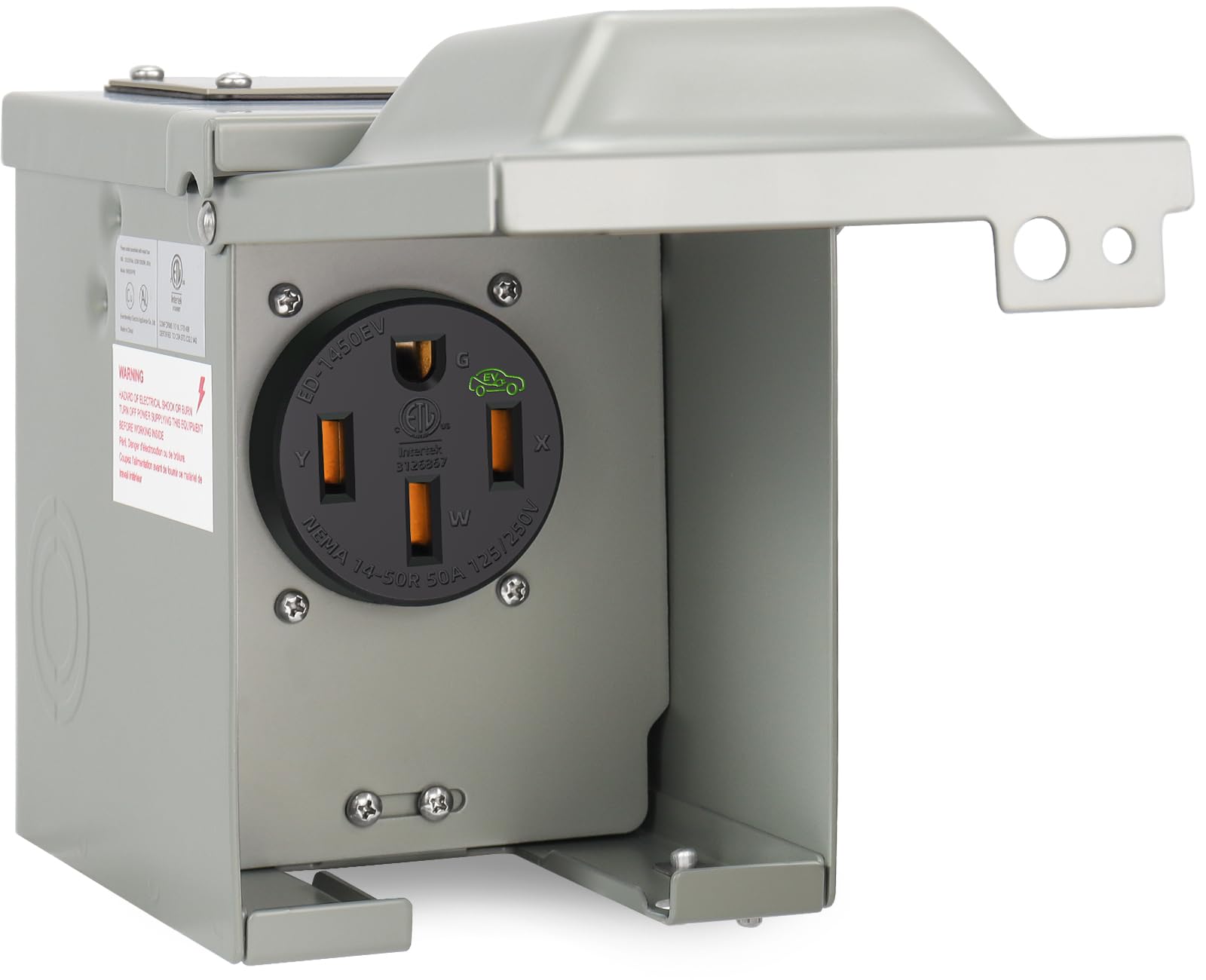Photo 1 of 50 Amp 125/250 Volt EV Power Outlet Box, NEMA 14-50R 50 Amp EV Charging Receptacle Outlet Box, Enclosed Lockable Weatherproof Outdoor Electrical NEMA 14-50R Receptacle Panel, Heavy Duty, ETL Listed