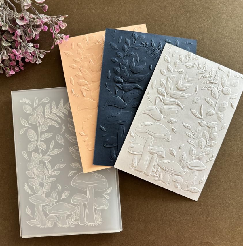 HIENAJ Mushroom Leaf Background Embossing Folders