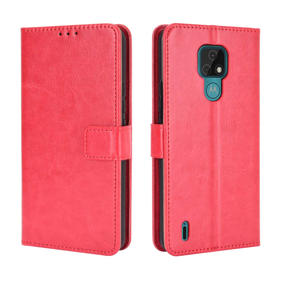 Motorola Moto E7 Case [Wallet Case] [Kickstand] [Card Slots] [Magnetic Flip Cover] Compatible with Motorola Moto E7 Smartphone(Red)