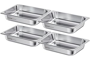 VEVOR 4 Pack Stainless Steam Hotel Pan, 1/2 Size Table Steam Pan, 2.5 Inch Deep Anti Jam Restaurant Supplies Reusable Rustproof Catering Storage for Home, Party, Restaurant, Hotel, Buffet