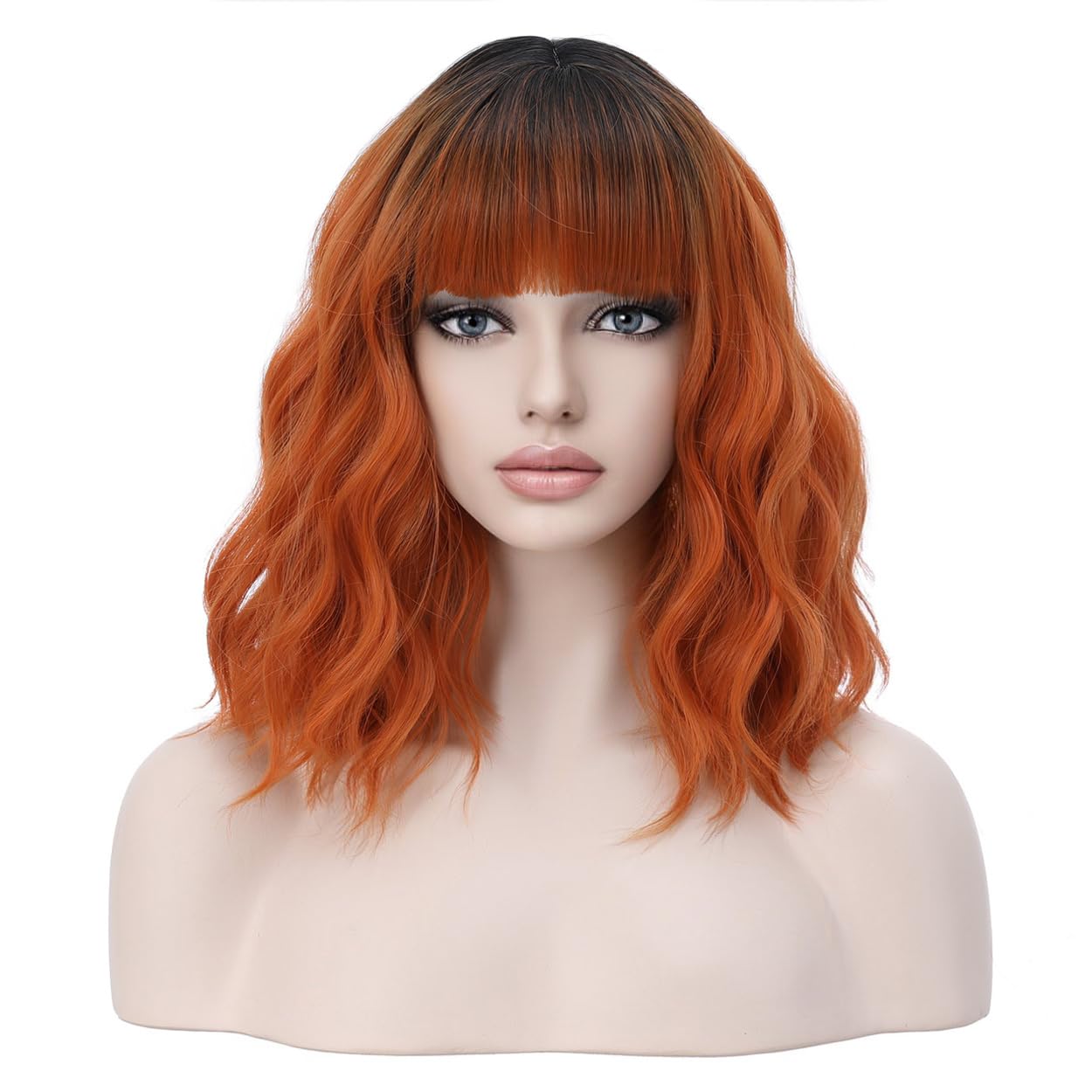 Photo 1 of incohair Ombre Orange Bob Wig 14inch Short Curly Wigs Black to Orange Ombre Wigs Color Synthetic Cosplay Party Daily Wigs Wig Cap Included (Ombre Orange)