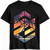 T Shirts for Men Graphic Tees Men Seaside Sunset Crew Neck Mens Shirts Short Sleeve Geometric Casual T-Shirt