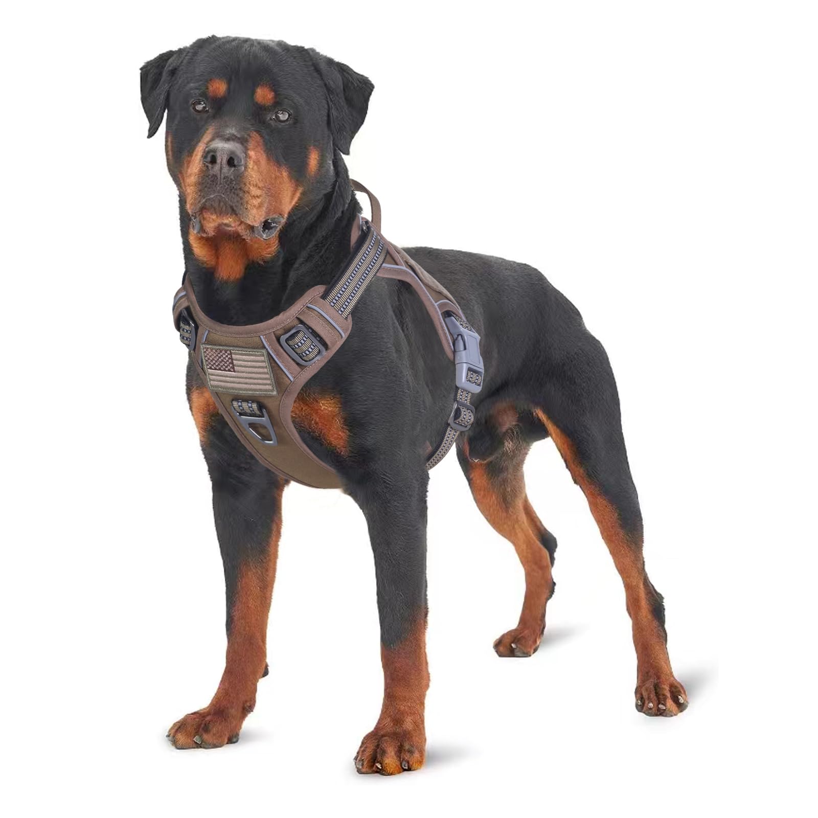 BUMBIN Tactical Dog Harness for Medium Dogs No Pull, Famous TIK Tok No Pull Dog Harness, Fit Smart Reflective Pet Walking Harness for Training, Adjustable Dog Vest Harness with Handle Brown M