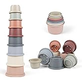 Baby Stacking Cups Bath Toys，Montessori Stackable Nesting Cups for Toddler 6 12 18 Months,8PCS Bathtub Beach Building Toy Ear