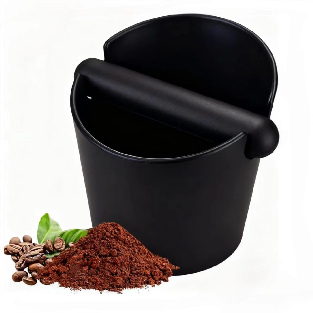 Coffee Knock Box, 4.8 Inch Bin for Coffee Grounds Knock Box, Shock-Absorbent Durable Barista Style Espresso Knock Box with Removable Rubber Knock Bar and Non-Slip Base- Black