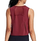 Crop Workout Tops for Women Tank Athletic Running Shirts Mesh Yoga Tops Gym Sleeveless Clothes Sangria L