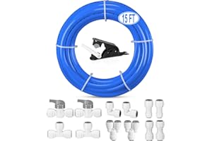 HAOCHEN 3/8" O.D.RO Water Tubing,15FT Food Grade PE Water Line+12Pcs 3/8" Quick Connect Fittings for RO Reverse Osmosis Water Purifier Filter System(Plastic Tubing+Ball Valve+T+Y+L+I+1/4"-3/8" fitting+Cutter)