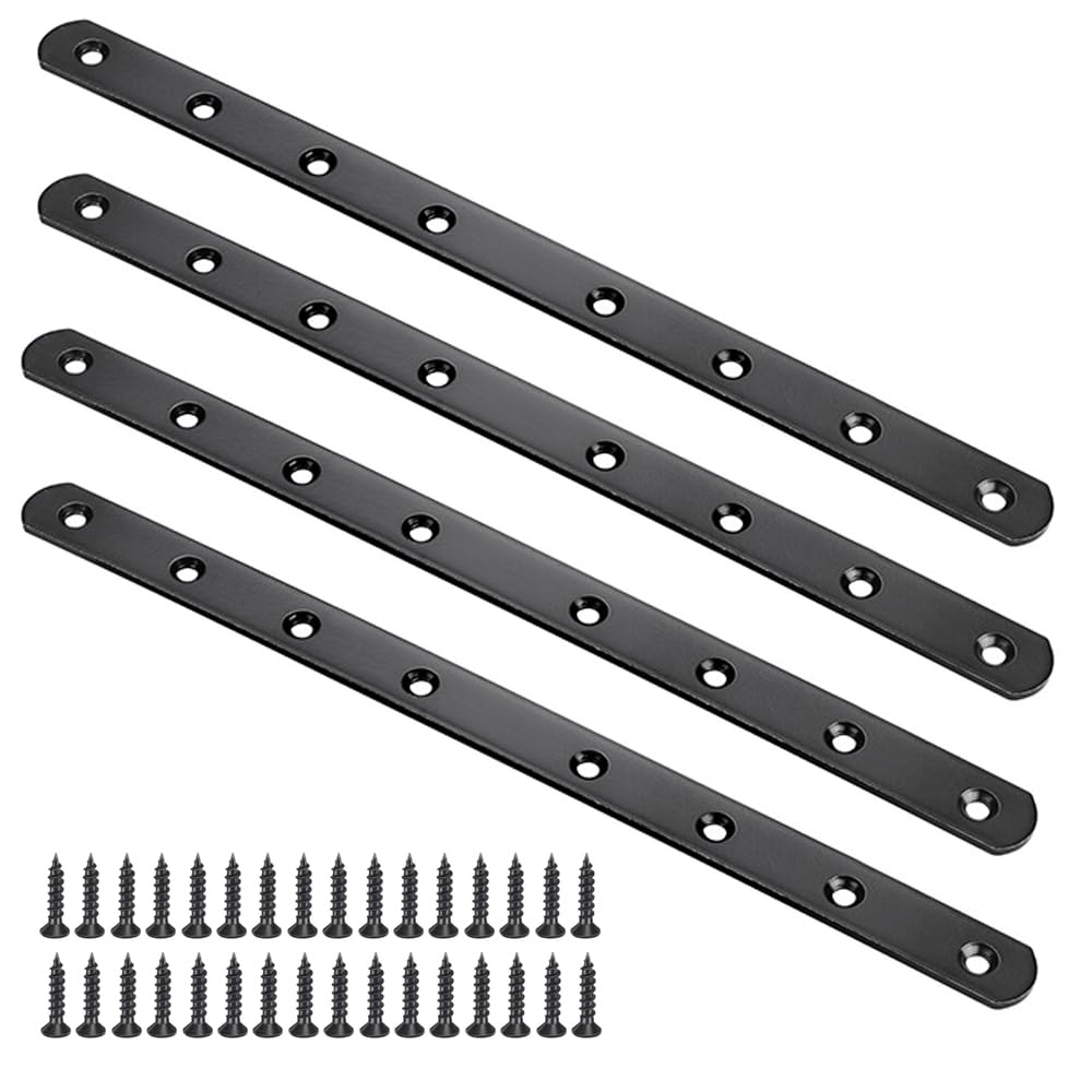 Photo 1 of 12" Flat Mending Plate 4Pcs Flat Straight Braces Stainless Steel Straight Brackets, Repair Fixing Bracket Connector, Mending Joining Plates with Screws, Black
