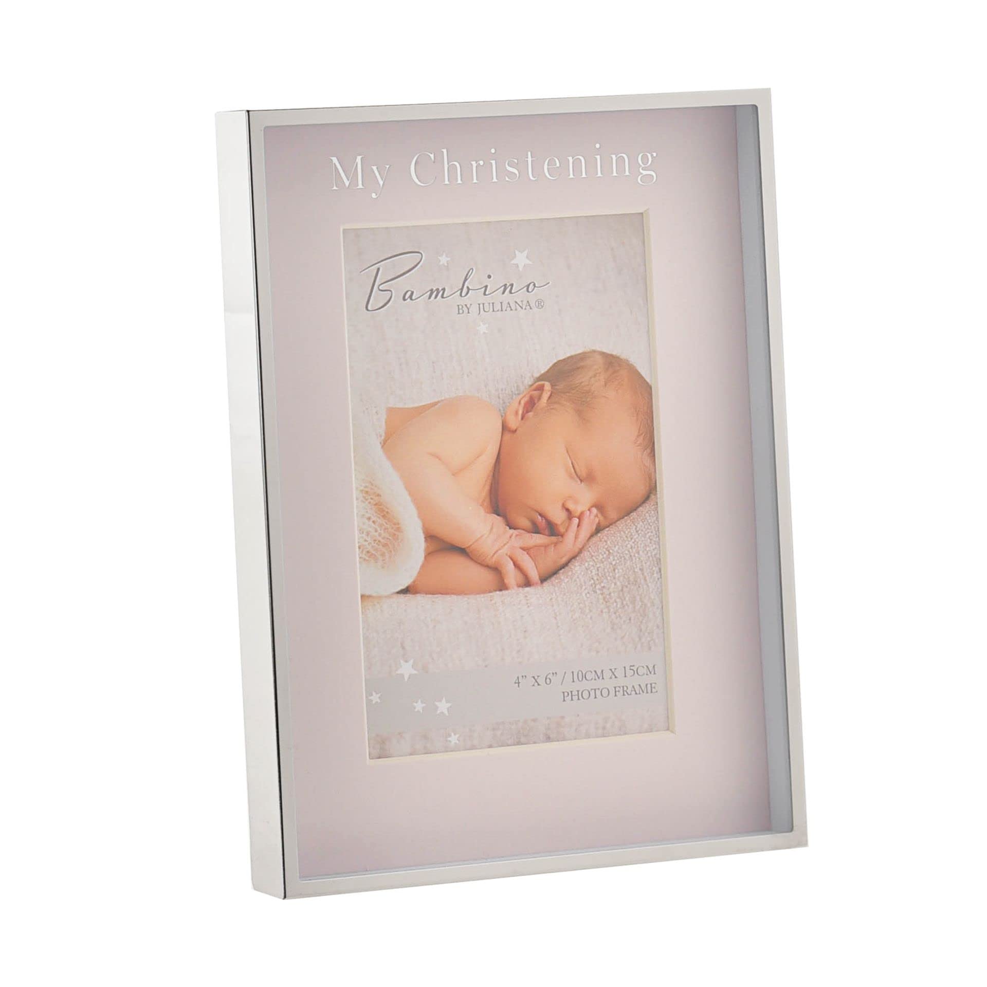 WIDDOP Bambino Silver Colour Photo Frame Christening Day Pink 4" x 6"