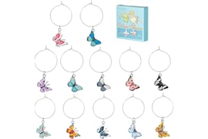 SUNNYCLUE 1 Box 12Pcs Wine Glass Charms Enamel Butterfly Wine Glass Markers Charms Drink Identifiers Silver Brass Beading Hoo
