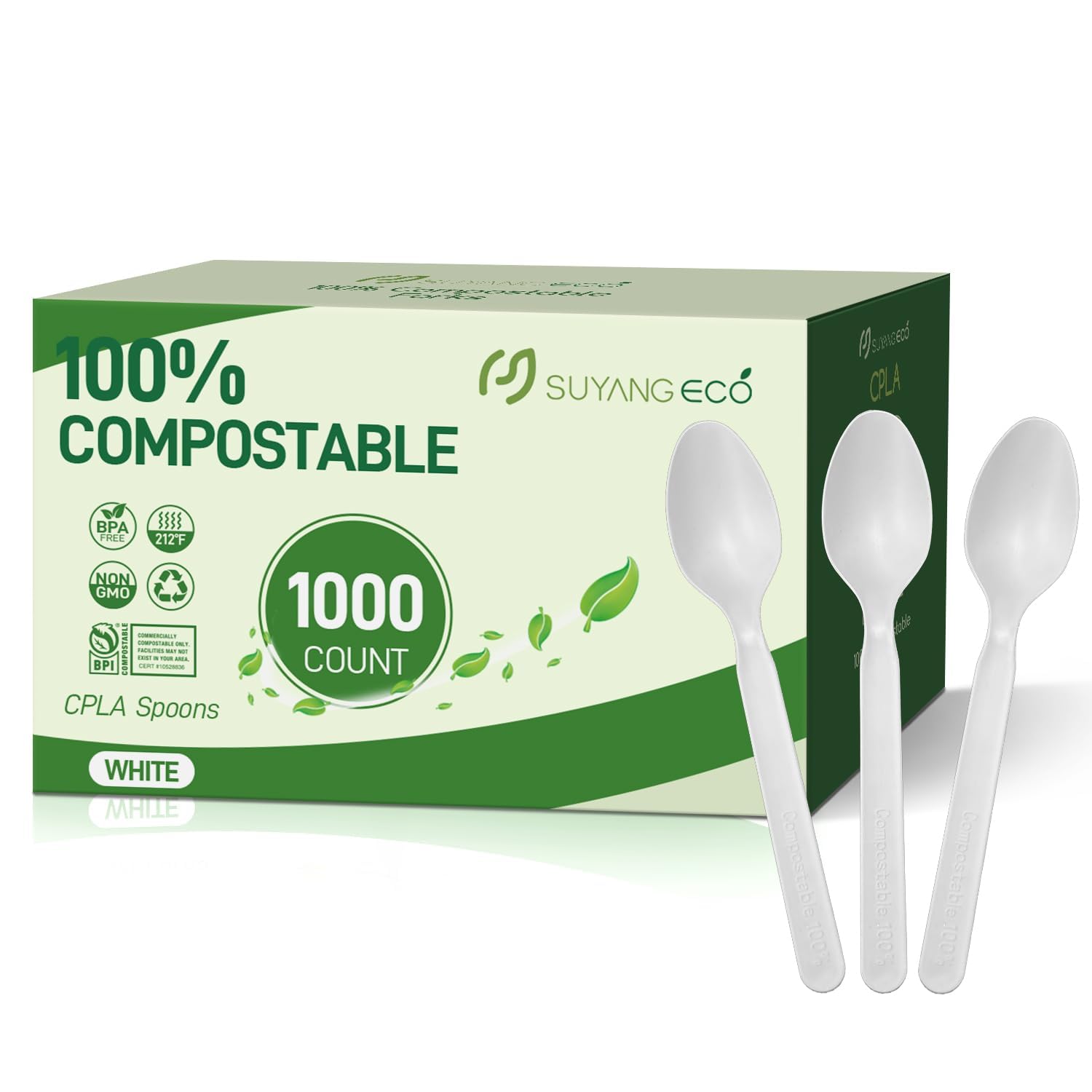 Photo 1 of [1000 Count] Compostable Spoons Disposable Spoon Bulk Biodegradable Silverware Bulk Compostable No Plastic Utensils Heavy Duty Disposable Silverware Heat Resistant Cutlery for Party Daily Serving