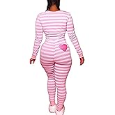 Anuedgis Valentines Pajamas for Women Long Sleeve Button Down One Piece Bodycon Heart Jumpsuit Sexy Sleepwear Loungewear