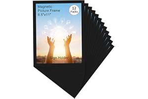 Hoikwo 12 Packs 8.5 x 11 Black Adhesive Magnetic Frames for Letter Document Holder for Refrigerator Glass Door