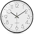 VIKMARI Wall Clock Glass Black White 8 Inch Round Modern Simple Slient Non-Ticking Quartz Wall Clocks Battery Operated Easy t