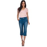 Rekucci Women's Secret Figure Denim Pull-On Easy Fit Jean Capri
