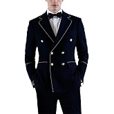 UNINUKOO Double Breasted Suit Men 2 Piece Jacket and Pants for Men | Men's Suits Velvet Classic Fit Dress Formal Business Dinner Party Wedding Tuxedo for Men, Adjustable Waist Pants with Bow Tie