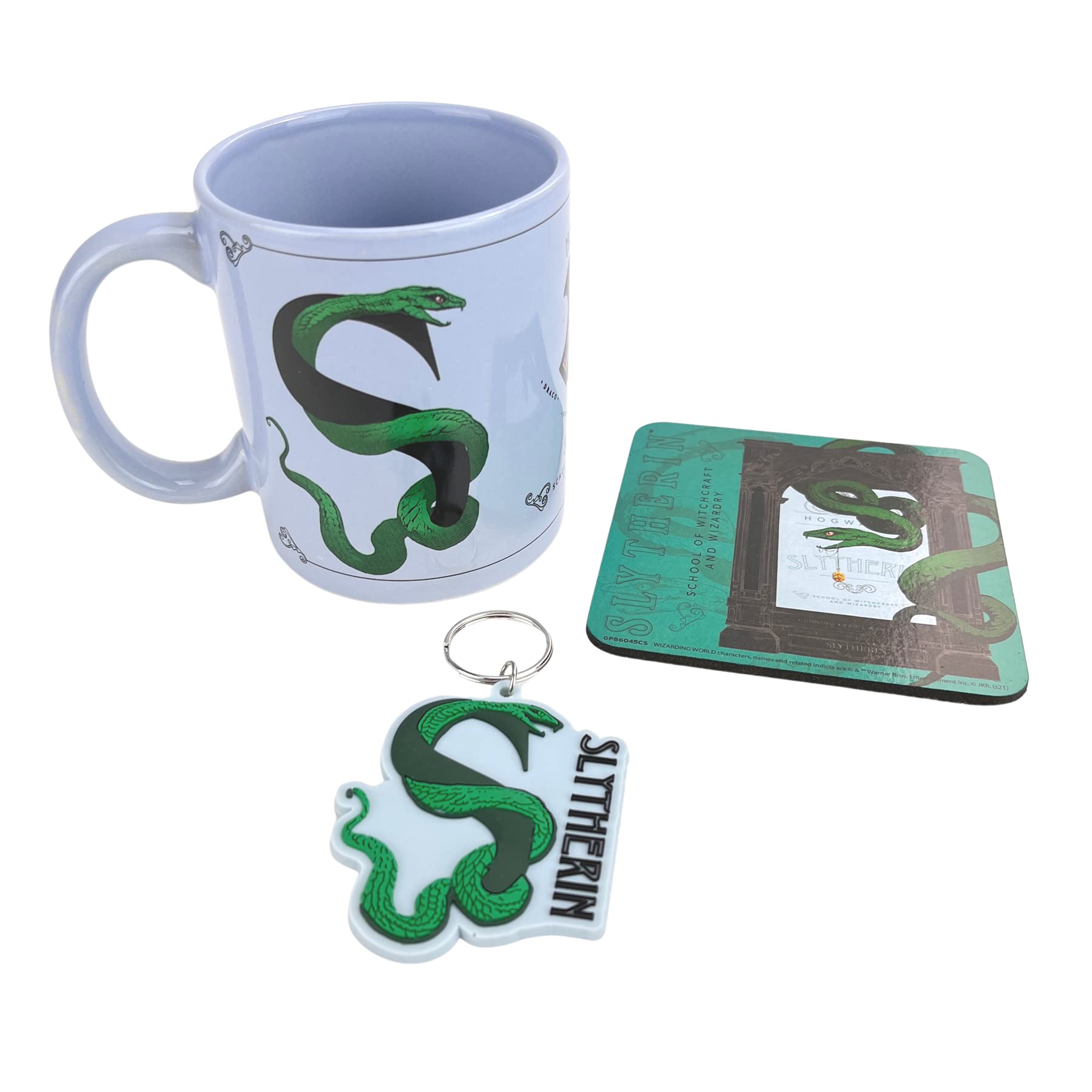 Harry Potter Gift Set with Mug, Coaster and Keyring Set in Harry Potter Presentation Gift Box (ISlytherin Design) 11oz Ceramic Mug - Official Merchandise