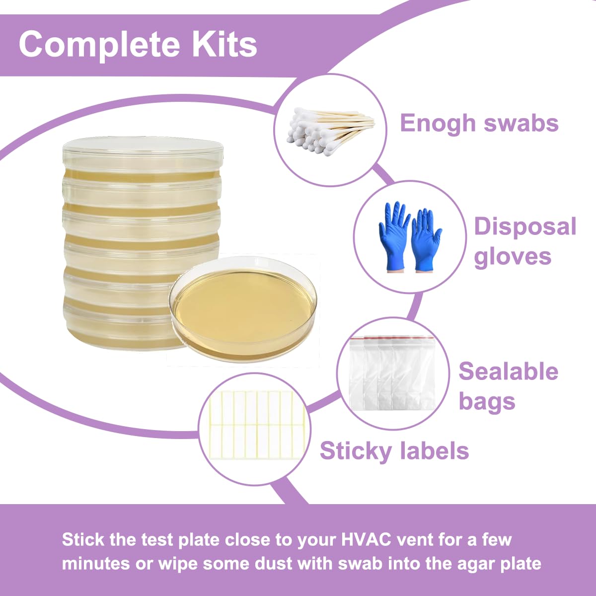 Mold Test Kit for Home,DIY Black Mold Detector for HVAC,Indoor Air Quality & House Surface Testing, Complete Tester Kits for Walls,Office,Classroom with Identification Guide & Lab Analysis(6 Pack)