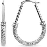 LeCalla 925 Sterling Silver Hoop Earrings for Women | Italian Design Classic Diamond-Cut Textured Hoops Earring | Women's Oval Drop Shape Silver Earring Jewelry