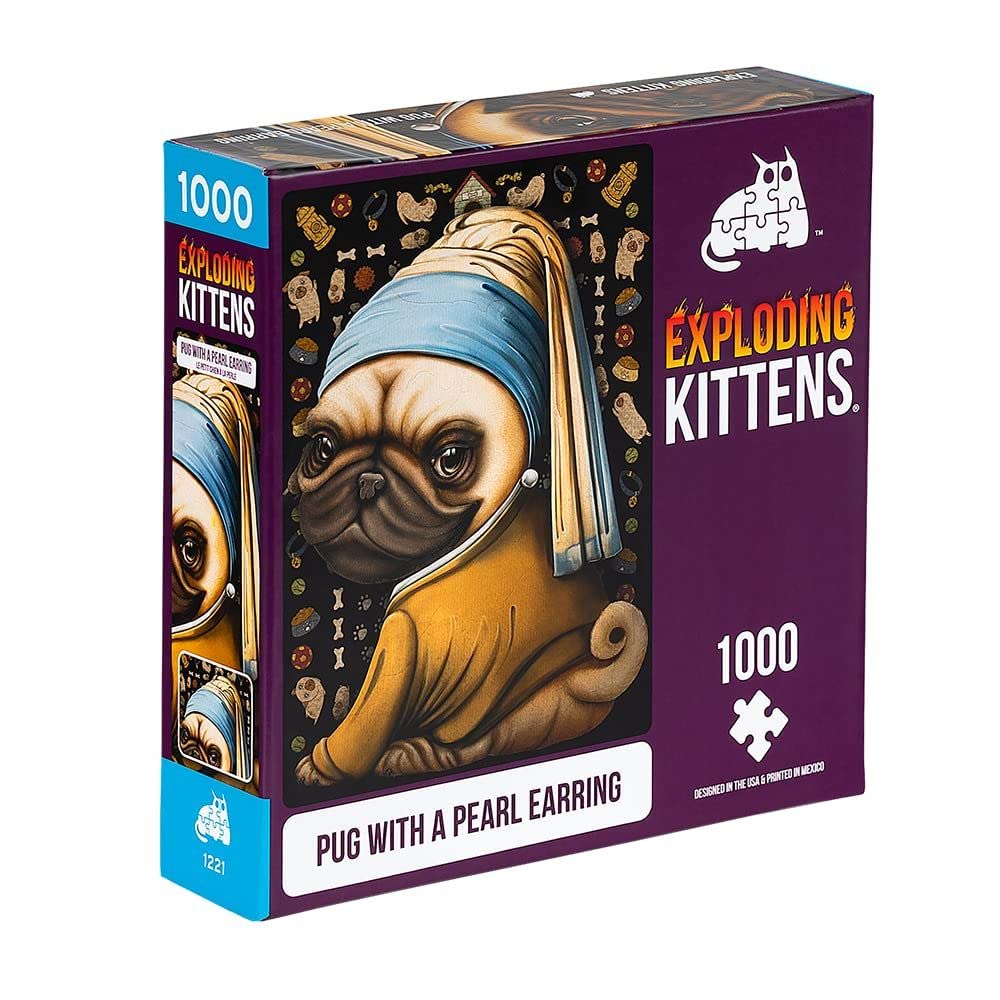 Pug with a Pearl Earring Jigsaw Puzzle by Exploding Kittens - 1000 Pieces Jigsaw Puzzle for Adults, Teens, and Kids - Dog Puzzle, Funny Puzzle, Art Puzzle