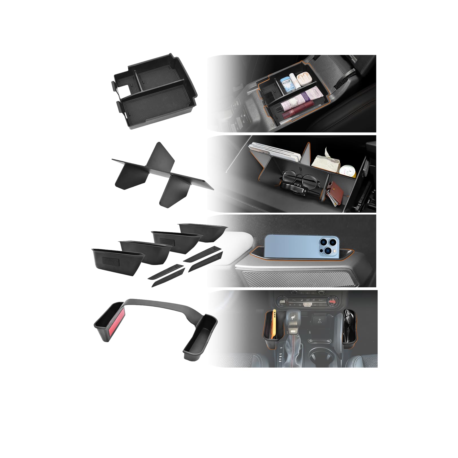 Photo 1 of 4 PCS Trunk Organizers for 2025 Ford Bronco 4 Doors Automatic Transmission ONLY with Center Console Organizer, Door Handle Storage, Gear Shift Organzier and Glove Box Organizer (Not for Sport&2Door)