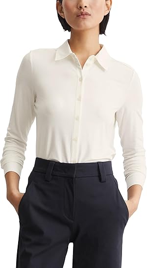 Marc O'Polo Damen Jerseybluse mit Stretch-Anteil Spitzkragen