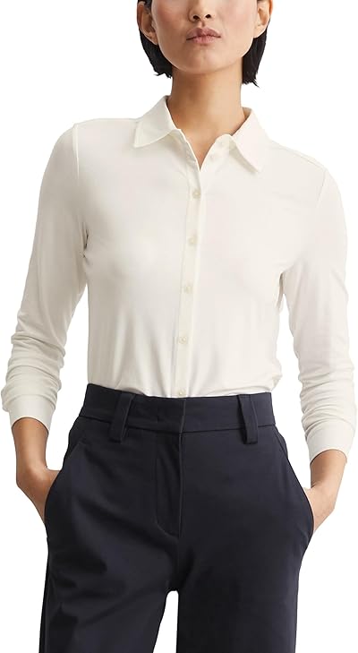 Marc O'Polo Damen Jerseybluse mit Stretch-Anteil Spitzkragen