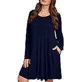 JollieLovin Women Long Sleeve Dress with Pockets Plus Size Swing Casual Loose Tshirt Dresses