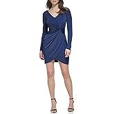 Guess Womens Knot Detail Fitted Long Sleeve V-Neck Dress