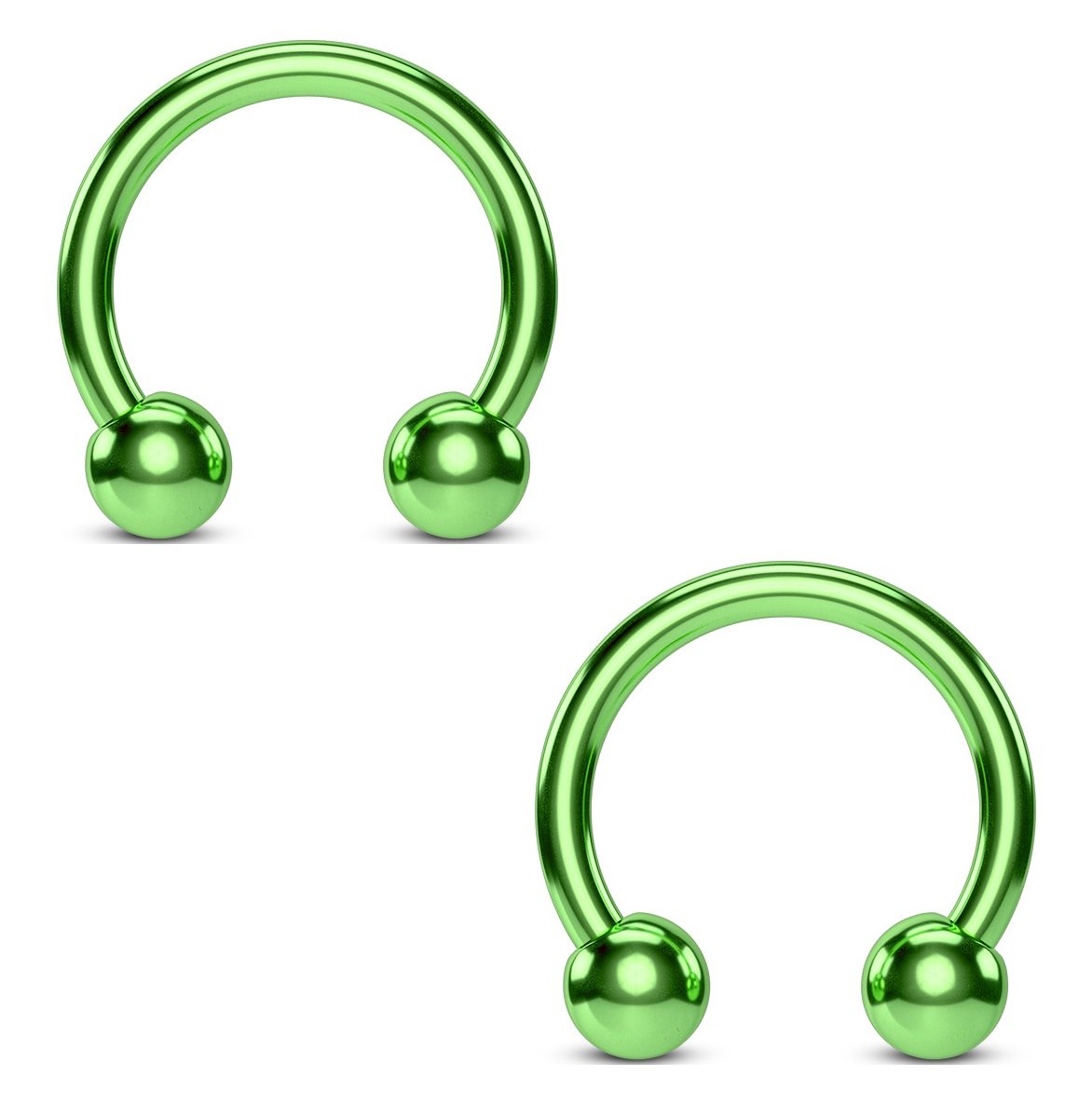 PiercedOff Green Titanium IP over 316L Surgical Steel 1.2mm Horseshoe with 4mm Balls - Ring Size 10mm - Sold as a Pack of 2 Horseshoes