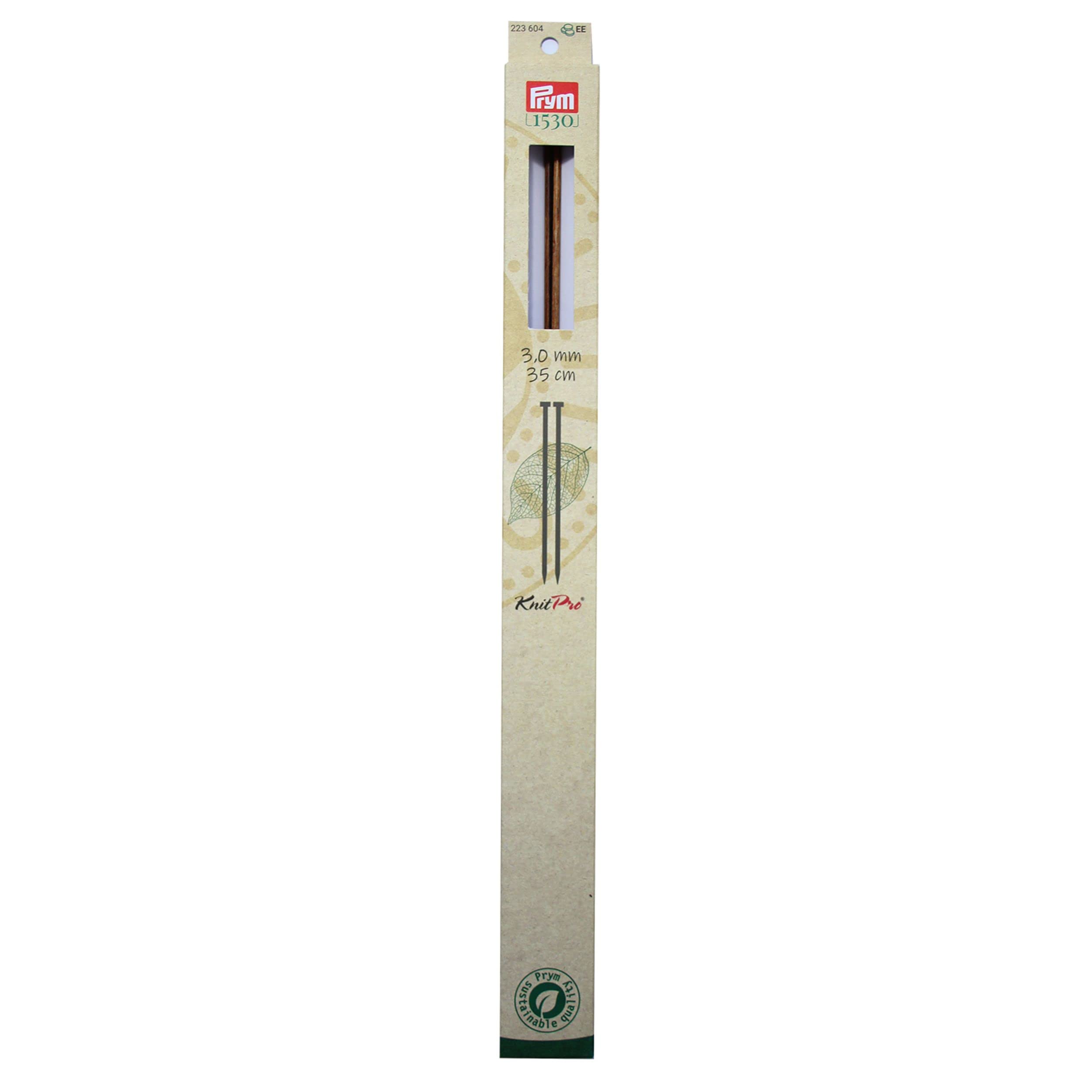Prym 35 cm x 3 mm Single Pointed Knitting Pins with Knob, Natural
