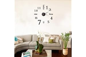 Hxezoc 10inch-20inch Frameless DIY Wall Clock Black 3D Mute Round Shape Quartz Wall Clock Sticker DIY Wall Decoration for Home Living Room Bedroom Office Classroom