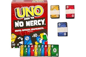Xtacy UNO Mattel Games UNO Show ‘em No Mercy Card Game for Kids, Adults & Family Night with Extra Cards, Special Rules & Tougher Penalties