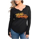 Harley-Davidson Women's Embellished Retro Swirls V-Neck Long Sleeve Shirt, Black