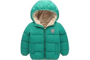 Happy Cherry Boys Girls Winter Thick Jacket Warm Fleece Fur Lining Zipper Hooded Windproof Coat Outwear for 1-7 Years