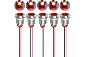 Gebildet 5pcs 12mm LED Metal Indicator Light AC/DC 12-24V Waterproof Signal Lamp Pilot Dash Directional with Wire(Red)