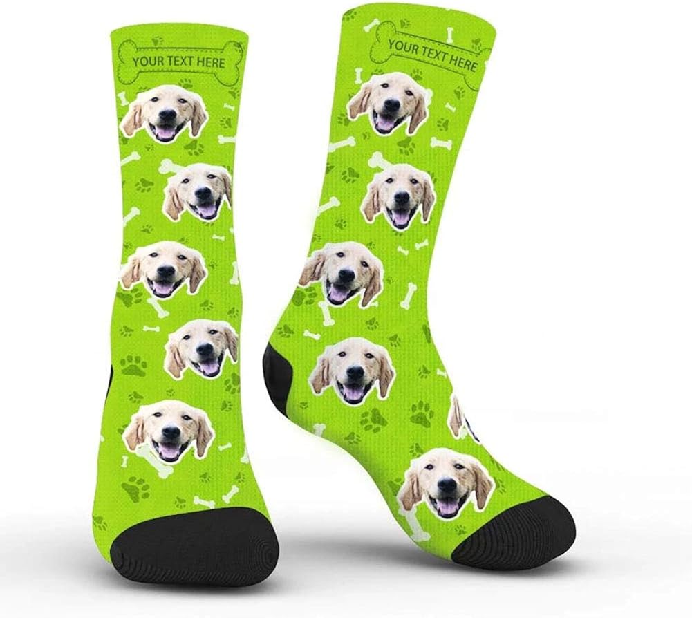 Custom Dog Face Socks with Name Photo Colorful Personalized Crew Socks
