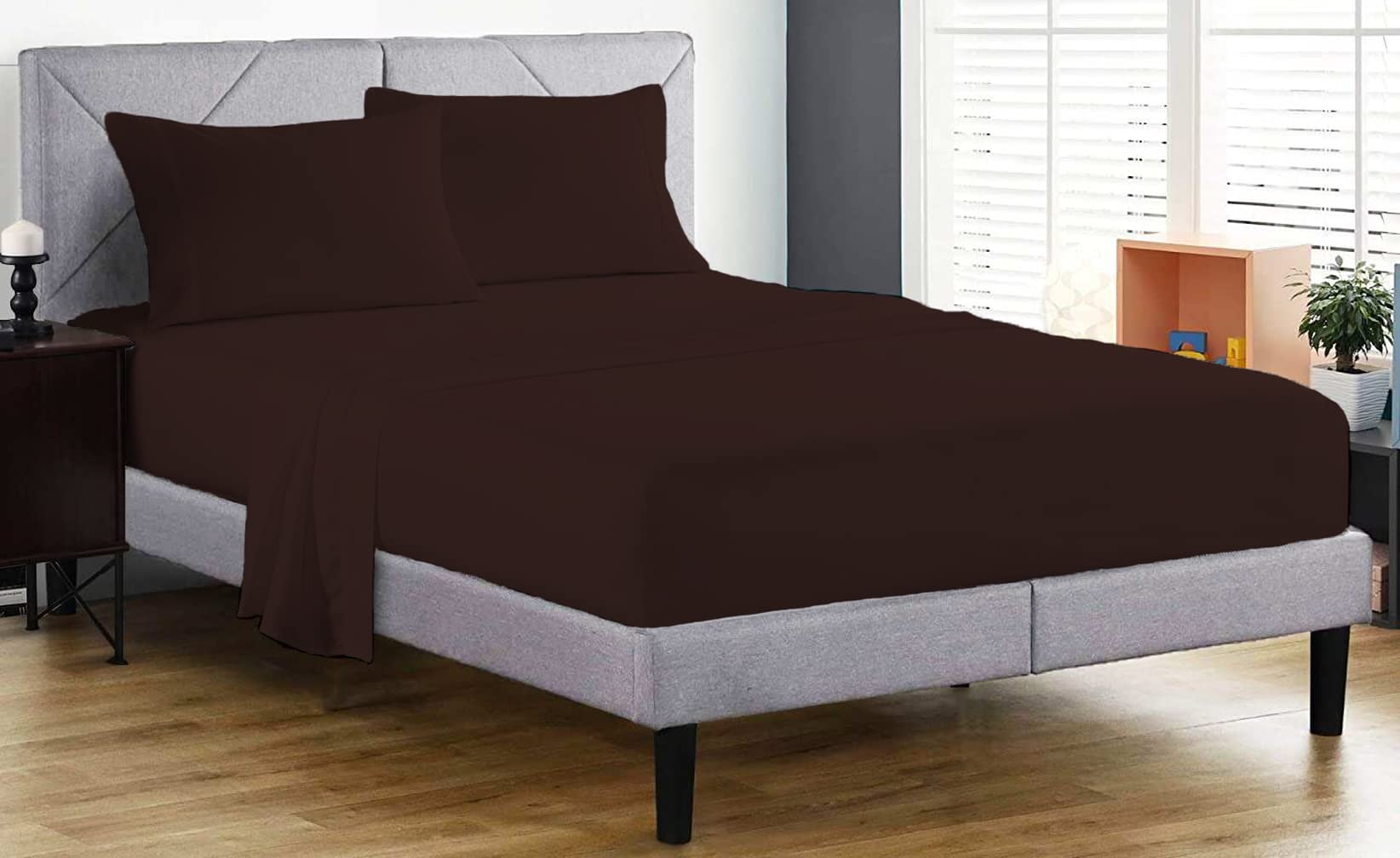 Fitted Sheet 100% Egyptian Cotton 200 Thread Count 25cm Deep Fitted Bed Sheet Hotel Quality Soft & Crisp Cotton Bedding Set (Chocolate, Super King)