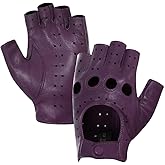 Harssidanzar Womens Lambskin Leather Fingerless Gloves Unlined Half Finger Driving GL012