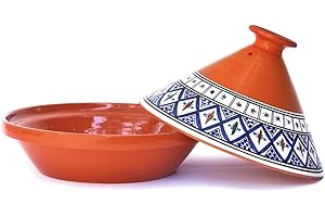 Kamsah Tagine Pot for Flavor Enrichment - Clay Pot for Cooking (10”, 2.6 QT) - Moroccan Ceramic Pots for Cooking with Lid & Serving Bowl - Medium Handmade Cookware, Bohemian Blue, Non-Stick, Lead-Free