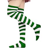 DAZCOS Striped Thigh High Socks Elastic Over The Knee Knit Stockings Leg Warmers for Christmas