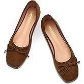 Volyxus Women's Ballet Flats Cap Toe Bow Flats Two Tone Slip On Flats Comfort Square Toe Dressy Flat Shoes for Casual Work