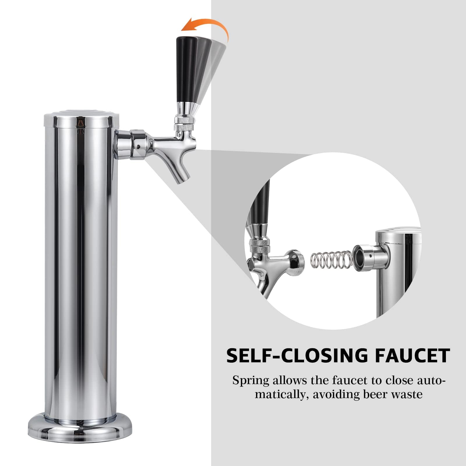 Draft Beer Faucet Beer Line Shank Kit Kegerator Parts Beer Tower Dispenser Replacement Set Self-Closing Beer Tap Wrench I.D.3/16” Beer Tubing 1/4”Keg Coupler Barb Cleaning Brush Tap Cover