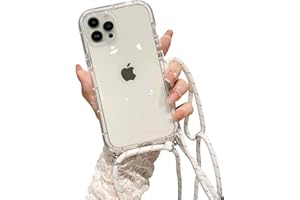 ELTIIGO for iPhone 13 Pro Clear Case with Crossbody Nylon Lanyard, Slim Translucent Shockproof Soft Protective Cover with Anti-Lost Adjustable Shoulder Neck Strap for Girls Women - Crystal/White