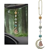Sosolong Boho Moon Hanging Car Charm, Crystal Rearview Mirror Pendant, Car Decor for Women, Cute Ceramic Accessory