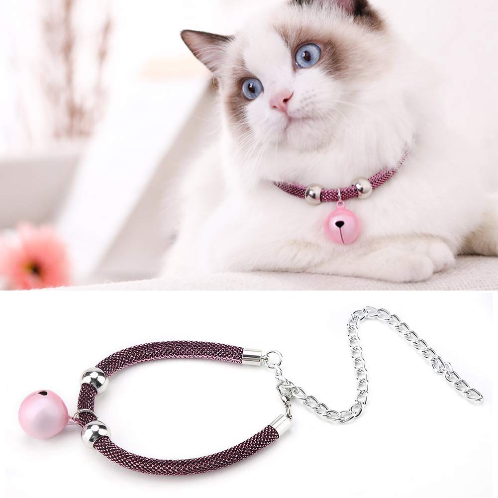Japanese Style Pets Cat Collar Supply Cat Bell Collar w/Extension Chain Necktie Nylon Necklace Grooming Accessories with Bell Extension Chain for Wedding Party Birthdays Photoshot [Pink]